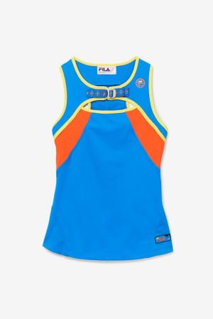 FILA Explore Tank Vests Blue / Blue / Brown,Womens Clothing | CA.AIBKSD107